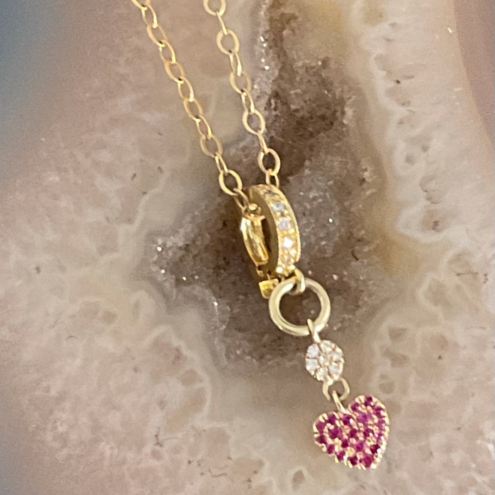 14k gold diamond ruby heart charm necklace handmade